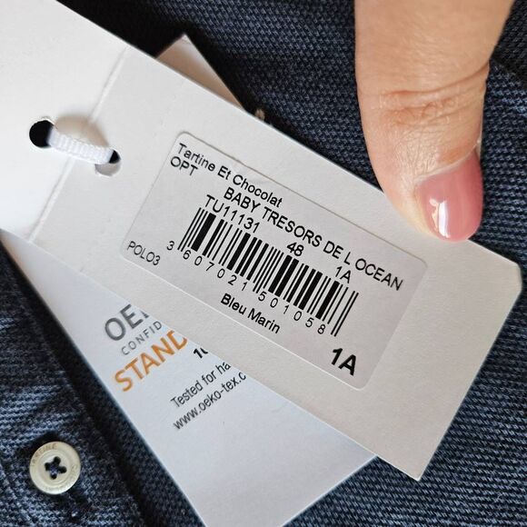 Tartine et Chocolat Baby Tresors de L Ocean Navy Polo Size 1 Month - Picture 3 of 5